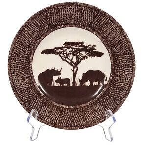 VTG‎ Z Gallerie Brown Safari Salad Plate Rhinoceros Tree Silhouette